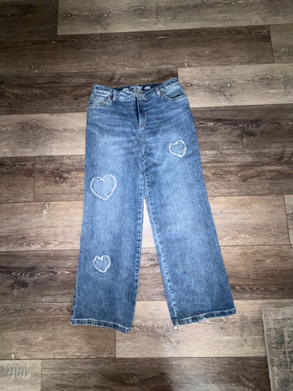 Cat & Jack Blue Wide-Leg Jeans with Heart Patch Details